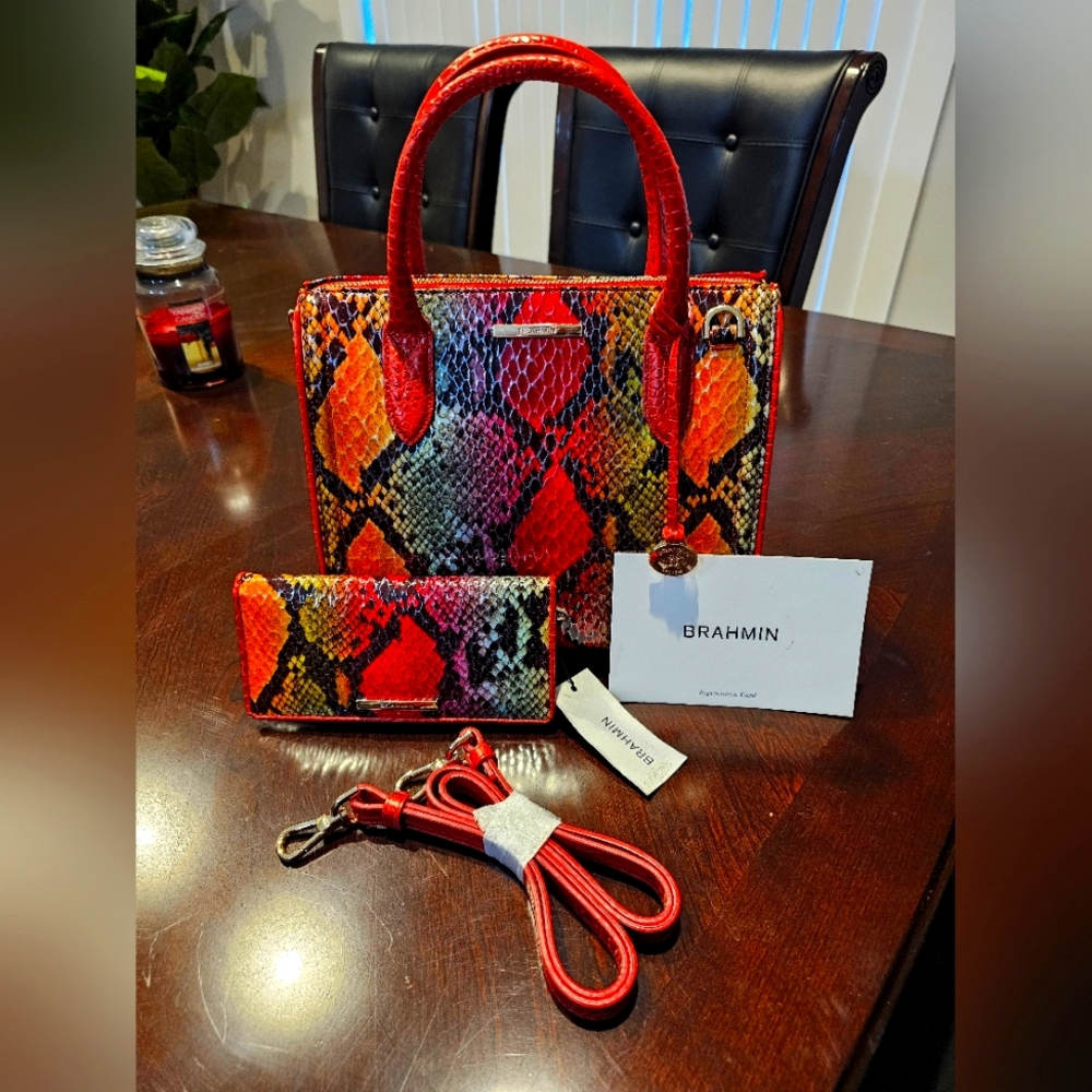 Brahmin RARE Small Caroline Red Dragon Bag and Wallet NWT